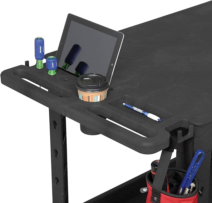 Global Industrial Industrial Service & Utility Cart, Plastic 2 Flat Black Shelf, 44” x 25-1/2”, 5" Rubber Casters
