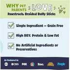 Pawstruck Natural 12” Braided Bully Sticks for Dogs - Tough, Long-Lasting, Rawhide-Free, Low Odor, Healthy Single Ingredient Chew Treat for Aggressive Chewers - 10 Count - Packaging May Vary