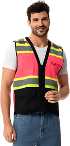 ProtectX 6 Pockets High Visibility Safety Vest for Men Women Class 2 Reflective Hi Vis Work Construction Vest