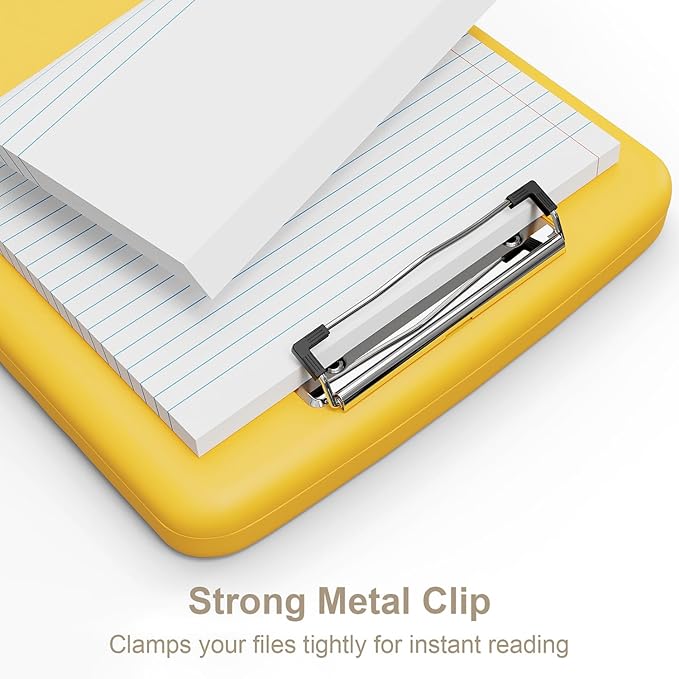 Piasoenc Clipboard with Storage, 8.5 x 11 Organization Box with Pen Holder and A4 Legal Paper Folder, Folio & Side-Opening, Low Profile Clip,for Nurses,Teachers, Size 14 x 9.6 x 1.2 in, Yellow