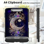 Clipboard with Storage High Capacity Plastic Nursing Clipboards with Pen Holder File Folder Storage Box Clipboard with Heavy Duty Clips for Teacher,Doctor,Offices-Moon Star Galaxy Floral