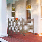TECSPACE Aluminum Expandable Garden Fence, Portable Barricade Gate with Casters, Adjustable Retractable Fence Mobile Barricade Safety Barrier (Brown, 201×15×41 inch)