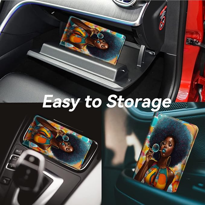 Car Registration and Insurance Holder, Leather Car Glove Box Organizer, Cool Car Accessories for ID, Driver's License Cards & Essential Document, business cards, Men&Women,Purple African Woman
