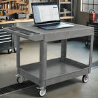 Large Garage Flat Top Utility Cart, Heavy Duty 2 Shelf Tool Cart Service Cart Rolling Push Carts with Ergonomic Handle 5" Swivel Casters.