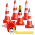6 Pack 28 Inch Traffic Cones, from -22℉ to 131℉, MUTCD-Compliant Orange Safety Cone with Reflective Collar ＆ Extra Caution Tape for Parking Lot, Construction Work, Road Safety