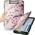 File Clipboard Storage with Pen Holder High Capacity Plastic Nursing Clipboards File Folder Storage Box Clipboard with Heavy Duty Clips for Teacher,Doctor,Offices-Cherry Blossom