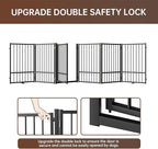 6 Panels Full Metal Freestanding Dog Gates with Door, 120” W x 32” H Folding Pet Gate Fence with Support Feet for Indoor,Stairs, Hallways and Doorways(Black)