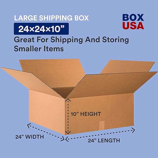BOX USA 24x24x10 Corrugated Boxes, Large, 24L x 24W x 10H, Pack of 10 | Shipping, Packaging, Moving, Storage Box for Home or Business, Strong Wholesale Bulk Boxes
