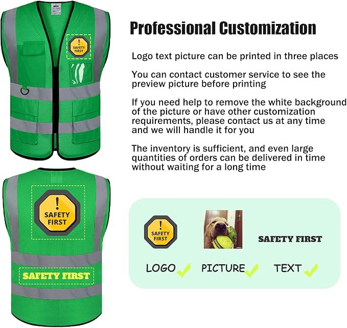BeautyWill Custom Safety Vest Logo Class 2 High Visibility Reflevtive Vest Outdoor Protective Workwear