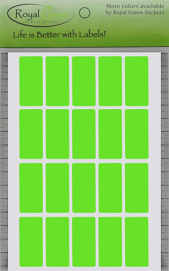 Royal Green Neon Green Rectangular Multicolored Stickers (40mm x 19mm) 1.57 inch x 0.75-1000 Pack