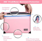 Fireproof Bag with 5200℉ Thermal Insulated, Waterproof Fireproof document bag with Zipper, Fireproof Money Bag for Cash, Fireproof Safe Bags for Home Safe Bank Valuable Documents (Pink, 11"x7.7")