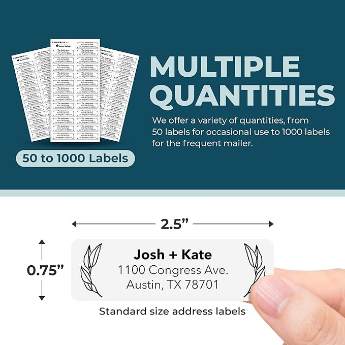 Personalized Return Address Labels - Custom Address Stickers on Sheets (50-1000 Labels) (Black and White)