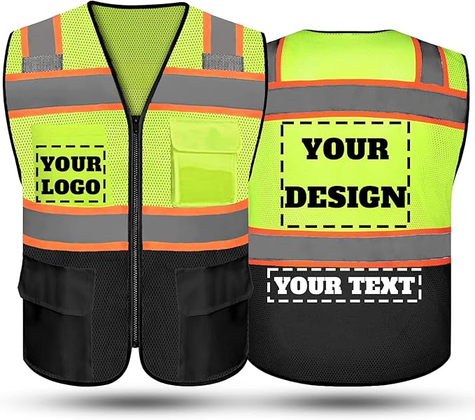 Safety Vest Reflective High Visibility with 5 Pockets ＆Zipper Class 2 Adult Unisex Construction Security Workwear