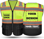 Safety Vest Reflective High Visibility with 5 Pockets ＆Zipper Class 2 Adult Unisex Construction Security Workwear