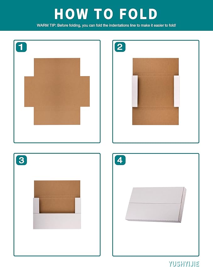 50 Pack 9x6x1.3 inch Small Shipping Boxes, Multi-Depth Flat Cardboard Boxes with Fragile Stickers for DVD Shipping, Packing, Moving, Storage, White