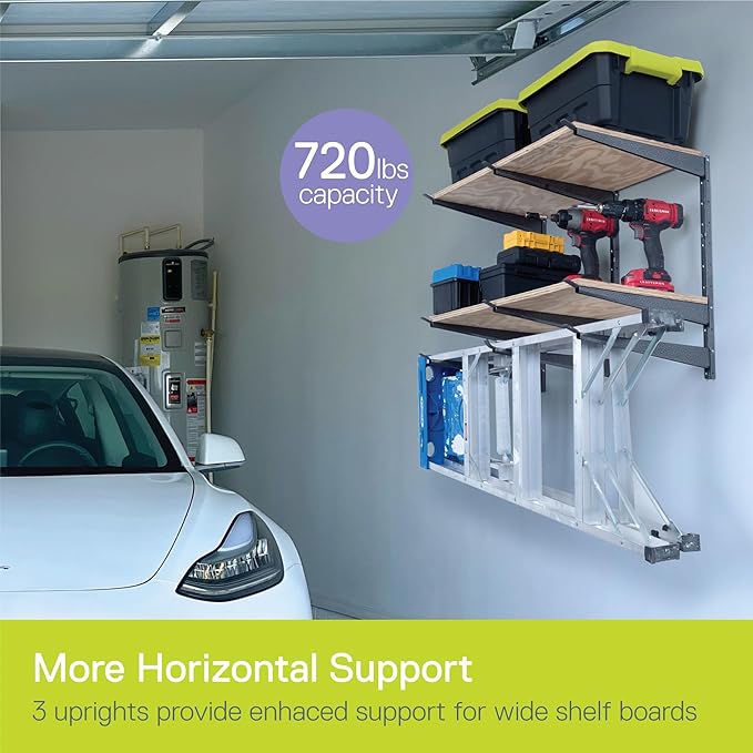 Heavy Duty Lumber Storage Rack by Delta Cycle, Holds Up To 720 lbs - 3-Tier Wide Wood Storage Rack With Fully Adjustable Arms - Steel Construction Storage Solution For Garage, Basement & Pantry