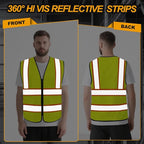 Hi Vis Vest for Men Women 5 Pockets High Visibility Vest with Reflective Strips,Safety Vest with Mesh Fabric, Breathable, (GR720-Yellow,2XL).