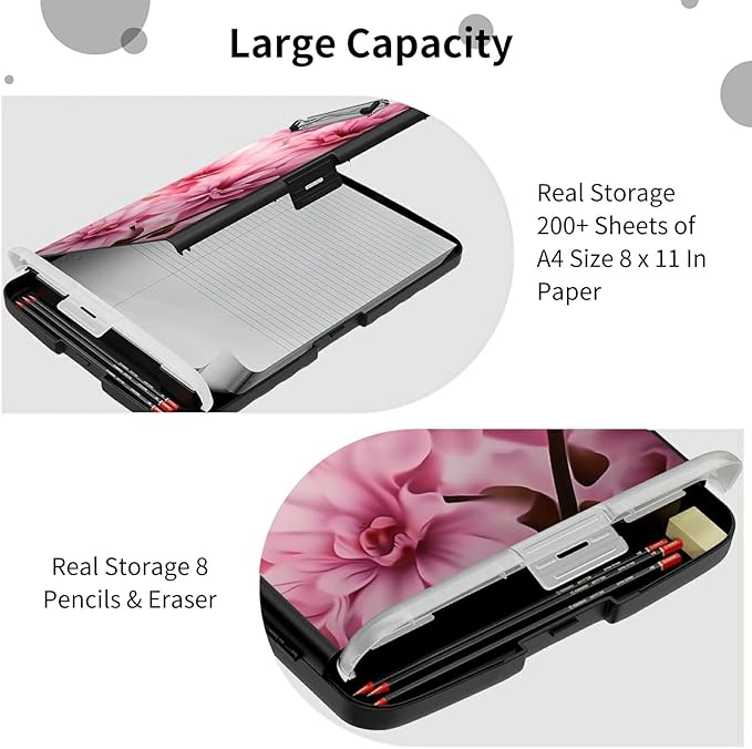 File Clipboard Storage with Pen Holder High Capacity Plastic Nursing Clipboards File Folder Storage Box Clipboard with Heavy Duty Clips for Teacher,Doctor,Offices-Pink Flowers