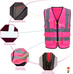A-SAFETY 7 Pockets Hi Viz Zipper Front Working Safety Vest with Reflective Strips, Multiple Colors Available, Pink 4XL-5XL