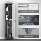 LUCYPAL Slim Broom Storage Cabinet with Shelves,Metal Cleaning Tool Cabinet with Locking Doors and Hanging Rod,Tall Broom Utility Closet Cabinets for Kitchen,Pantry,Home Office,White&Grey