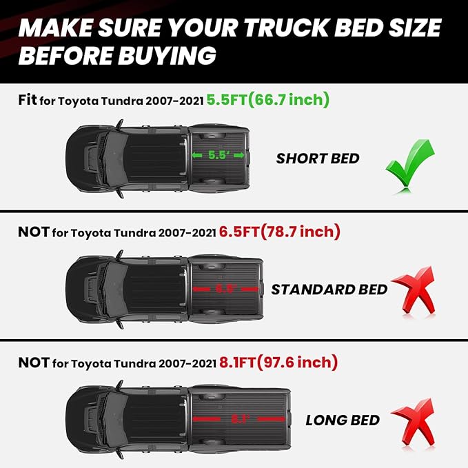 LASFIT Bed Mat for Toyota 2007-2021 Tundra 5.5FT/5.5'Truck Bed Mat All Weather 5.5 FT Bed Liner for Toyota Tundra 2021 2020 2019 2018-2007 Accessories TPE Trunk Mat Cargo Mat (Not Fit Drop-in Liner)