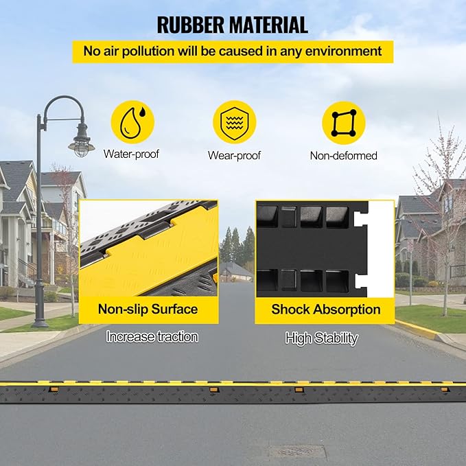 VEVOR 5 Pack Rubber Cable Protector Ramp 2 Channel Heavy Duty 66,000 lbs Load Capacity Cable Wire Cord Cover Ramp Speed Bump Driveway Hose Cable Ramp Protective Cover (2-Channel, 5 Pack-66,000 lbs)