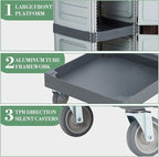 Janitorial Cart with 2 Cabinet, Commercial Cleaning Cart On Wheels with Cover, Shelves, and Oxford Bag, Housekeeping Cleaning Caddy Service Carts for School Hotel Apartment