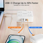 10Ft Power Strip with Surge Protector, 8 Outlets 4 USB Ports Extension Cord, Flat Plug Charging Station for Home Office Desk & College Dorm Essentials, White