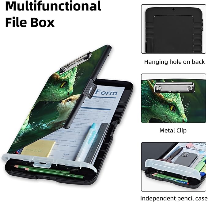 Clipboard with Storage Box & Pen Holder,Heavy Duty Clip Boards 8.5x11 for Nursing,High Capacity,School & Office Supplies,Dragon Otter Water