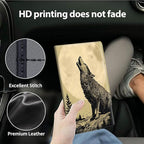 Car Registration and Insurance Holder, Leather Car Glove Box Organizer, Cool Car Accessories for ID, Driver's License Cards & Essential Document,business cards,Men&Women,Howling Wolfs and Moon