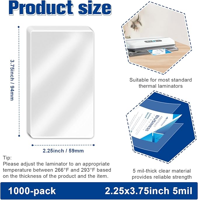 1000 Pack 5mil 2.25“x3.75" Thermal Laminating Pouches Badge Laminate Pouches Clear Laminated Luggage Tags Printable Laminator Pouches for Business Permits Cards (1000, 2.25“x3.75"-5mil)