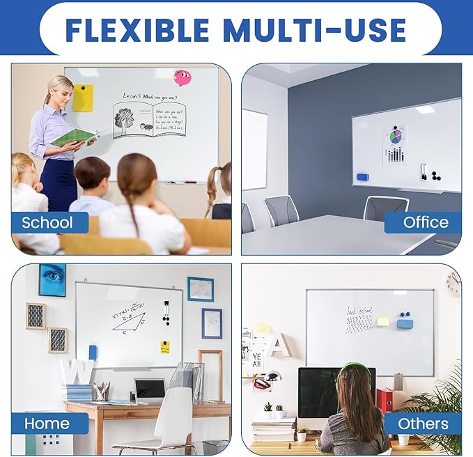 Dry Erase Board Magnetic Whiteboard 48"x 36" White Board Wall Mounted Aluminum Frame Hanging Whiteboard for Home, School, Office, Kitchen
