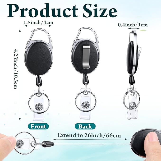 Laumoi Retractable ID Badge Holder Badge Reel with Belt Clip and Key Ring, Name ID Badge Clips Keychain for Office Worker Doctor Nurse Employee (80, Black)