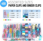 Paper Clips Binder Clips, 400 Pcs Colored Office Clips Set, Assorted Sizes Colored Paper Clips and Binder Clips Set Great for Document Organizing