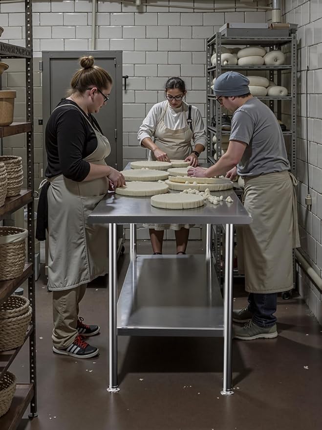 All-Stainless Steel Prep Table, 30 X 48 Inch, with Rounded-Edges and Adjustable Undershelf, Heavy-Duty Build for Outdoor Use,Restaurants,Hotels,Workshops,Kitchens,Gardens, and Garages