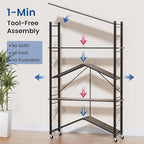 ALANNG 40" W Foldable 5-Tier Storage Shelves with Wheels, Adjustable & Removable Metal Rack, Heavy Duty Rolling Organizer for Kitchen, Garage, Closet, Pantry, and Office (Black,2 Pack)