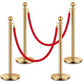 VIVOHOME Stainless Steel Stanchion Post Queue 4PCS Pole w/ 2 Red Velvet Ropes, Crowd Control Barriers w/Fillable Base for High-end Venues, Museums, Party Supplies (4 Pieces, Golden)
