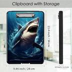 Clipboard with Storage,Office Supplies Nursing Clipboards Folder with Pen Holder Plastic Foldable Clip Board with Storage for Nurse Teacher,Shark in Sea