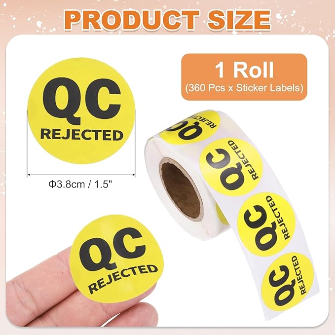PATIKIL 360 Pcs 1 Roll QC Hold Labels, 1.5 Inch Circle Inventory Control Adhesive Round Labels Food Service Quality Control Stickers for Warehouse Management Inspection, Yellow