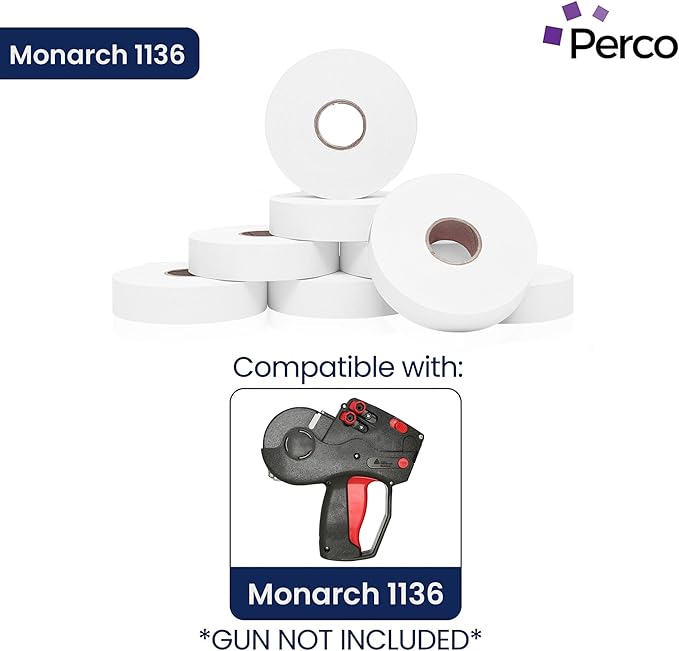 White Pricing Labels for Monarch 1136 Price Gun – Case of 8 Sleeves, 64 Rolls Value Pack - 112,000 Price Marking Labels – with Ink Rolls Included
