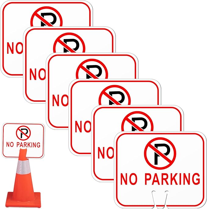 Geetery 6 Pcs No Parking Signs Traffic Cone, 12.6 x 10.43 Inches Plastic Traffic Cone Top Warning Sign for Road Barricade Outdoor Construction Waterproof
