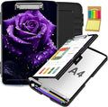Clipboard with Storage,Office Supplies Nursing Clipboards Folder with Pen Holder Plastic Storage ClipBoard Foldable for Teacher Nurse,Purple Rose