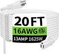 HUANCHAIN Indoor Outdoor White Extension Cord 20 ft Waterproof, 16/3 Gauge Flexible Cold-Resistant Appliance Extension Cord Outside, 13A 1625W 16AWG SJTW, 3 Prong Electric Cord, ETL