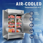JINSONG 54" Commercial Refrigerator, 49 Cu.Ft Stainless Steel Reach-in Fridge with 2 Solid Doors, Upright Commercial Fridge for Restaurant, Bar, Shop, or Home Use