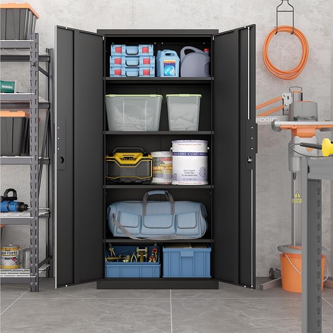 LUCYPAL 72" H Garage Storage Cabinet,Metal Storage Cabinet with Doors and 4 Adjustable Shelves,Steel Locking Cabinets for Home Office,Garage,School,Black