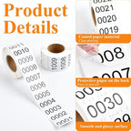 0001-2000 Pieces Inventory Number Sticker, 2 Roll Consecutively Numbered Labels Waterproof Tag, Self-Adhesive Numbered Sticker for Storage Classification Supplies (1.5 x 0.79 Inch)