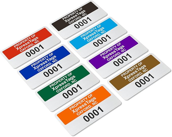 XpressTags 1" x 2" Custom Asset Tags with Consecutive/Serial Number, Fixed Inventory Asset Labels, Brushed Metalized Silver Polyester Stickers - Pack Sizes 100 to 5000, Made in USA