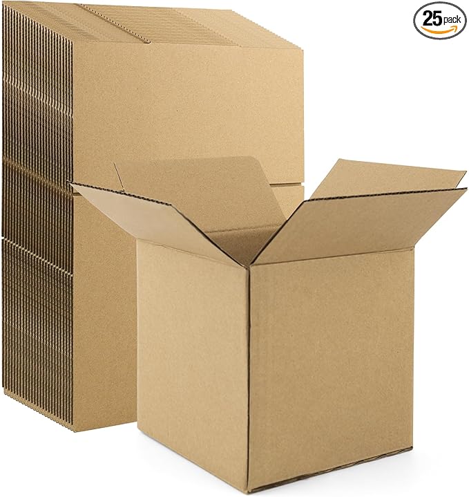 Frametory 6x6x6 Pack of 25 Corrugated Cardboard Packing Shipping Mailing Moving Carton Boxes, Brown