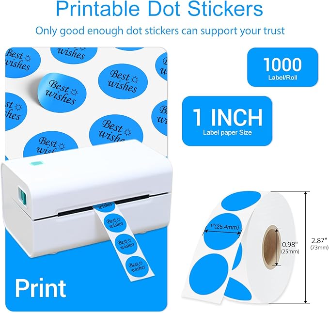 1 Inch Circle Dot Stickers 1000 PCS Color Coding Thermal Labels Dots Writable Printable Small Round Stickers for Office, Classroom, Inventory, Garage, Organizing Storage, Fluorescent Blue