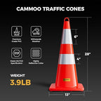 6 Pack 28 Inch Traffic Cones, from -22℉ to 131℉, MUTCD-Compliant Orange Safety Cone with Reflective Collar ＆ Extra Caution Tape for Parking Lot, Construction Work, Road Safety